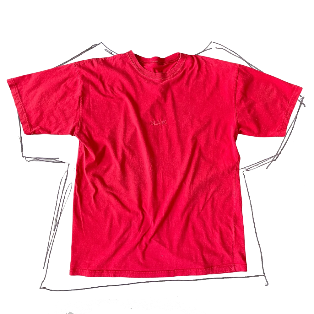 front of tshirt, red with red "blank" embroidery stitch - monochrome look